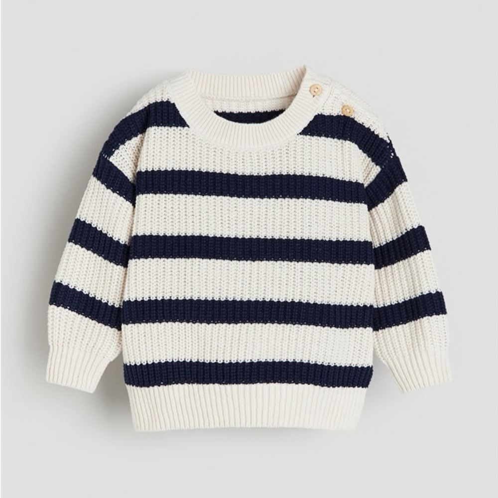 H&M Kids Baby Boys Girls Navy Cream Stripe Knit Sweater Top 4T Toddlers
